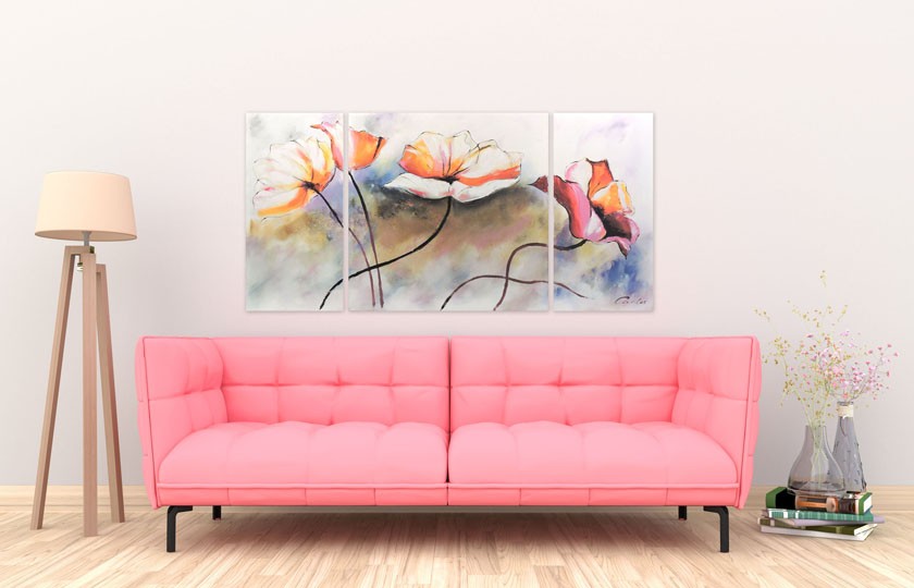 Cuadro en lienzo con impresión HD para pared de salón, cuadros de  decoración de flores, tríptico…