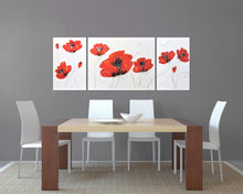 Cargar imagen en el visor de la galería, Cuadro Tríptico Flores Rojo y Plata
