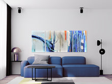 Cargar imagen en el visor de la galería, Cuadro Tríptico Abstracto Azul y Plata
