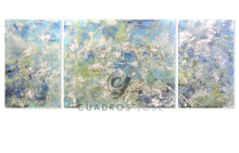 Cargar imagen en el visor de la galería, Cuadro Tríptico Abstracto Azul y Verde Oliva
